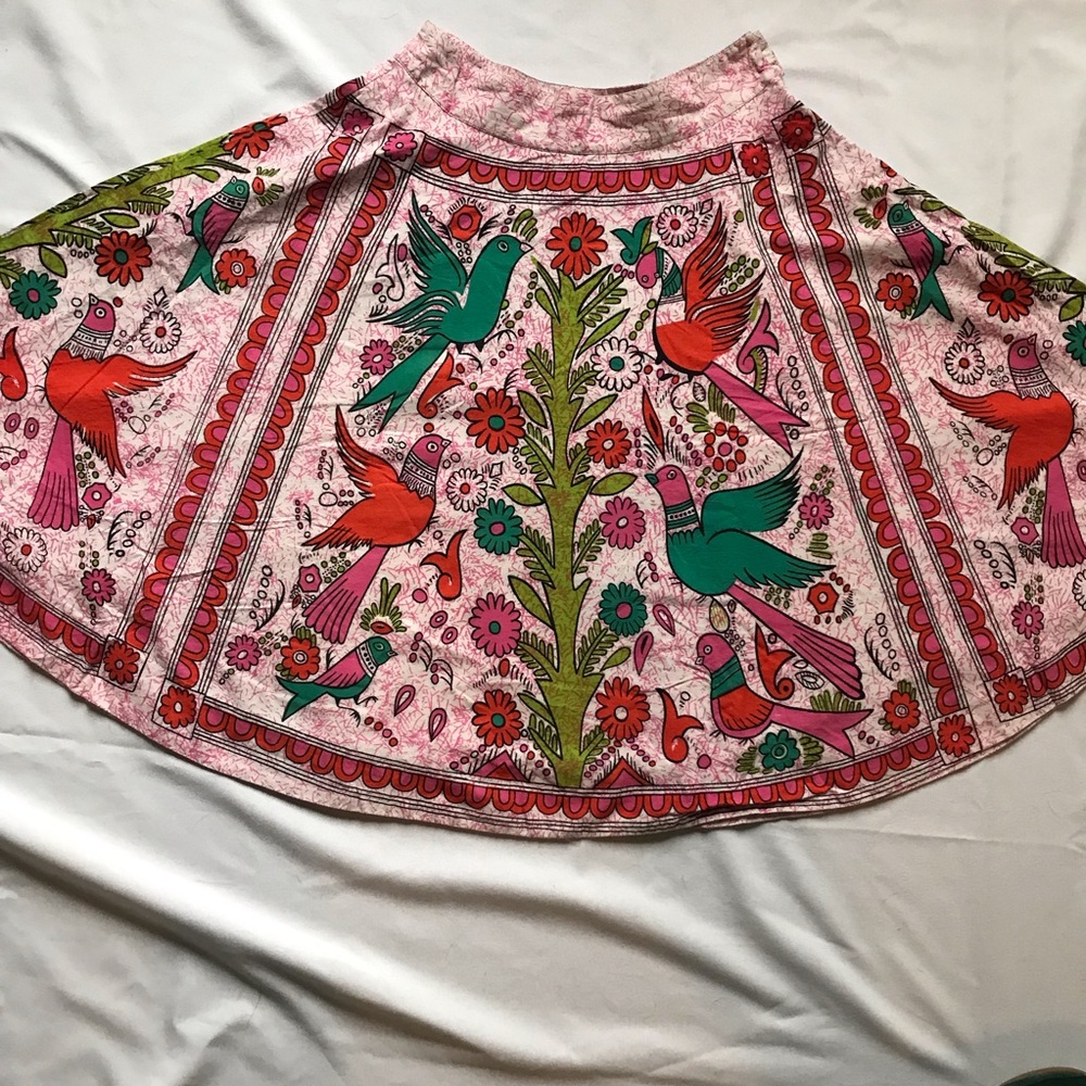 Anthropologie Odille bird print circle skirt